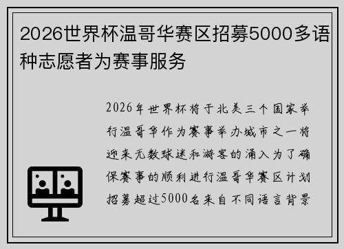 2026世界杯温哥华赛区招募5000多语种志愿者为赛事服务 2026世界杯温哥华赛区招募5000多语种志愿者为赛事服务
